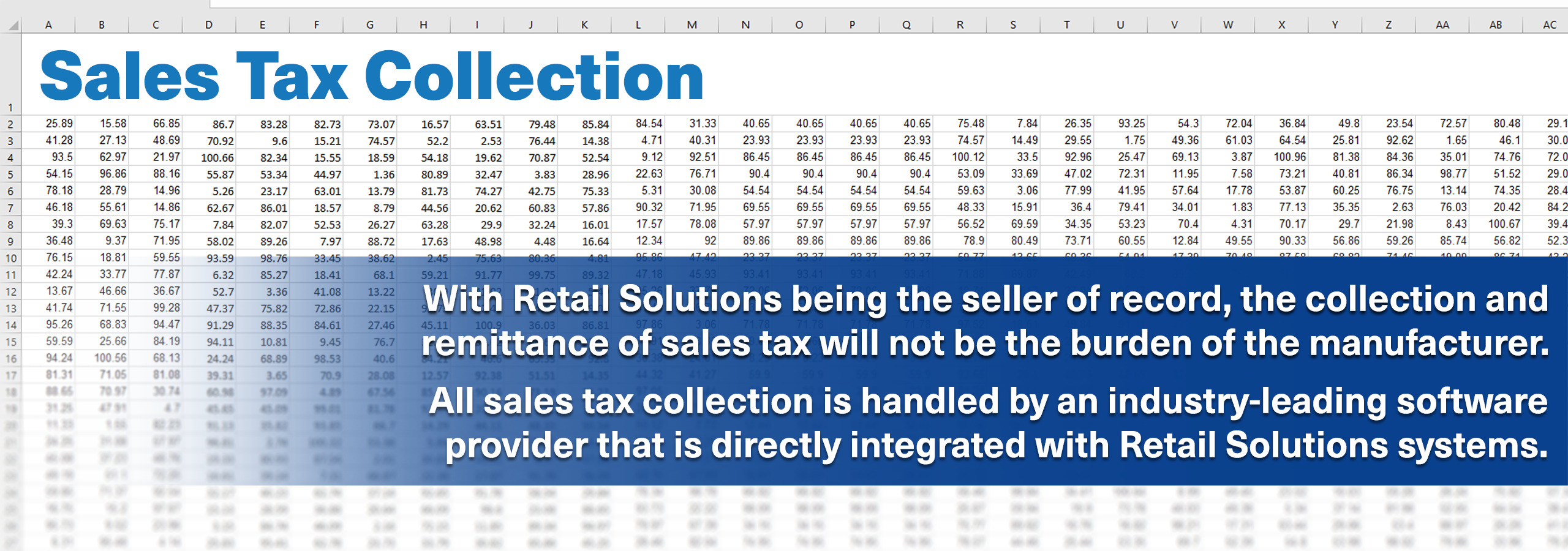 With Retail Solutions being the seller of record, the collection and remittance of sales tax will never be your burden to bear.